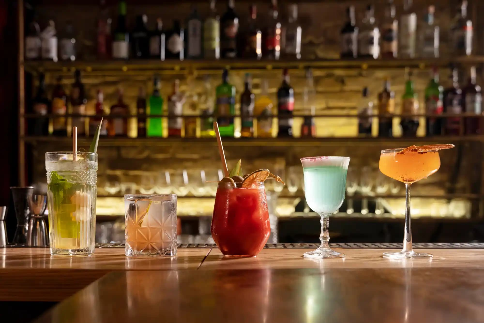 Cocktails on a bar counter