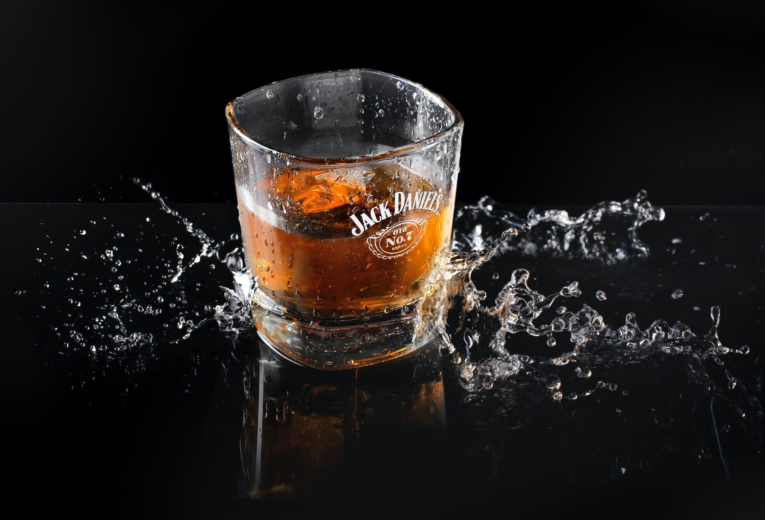 Spiced rum bottle and glass
