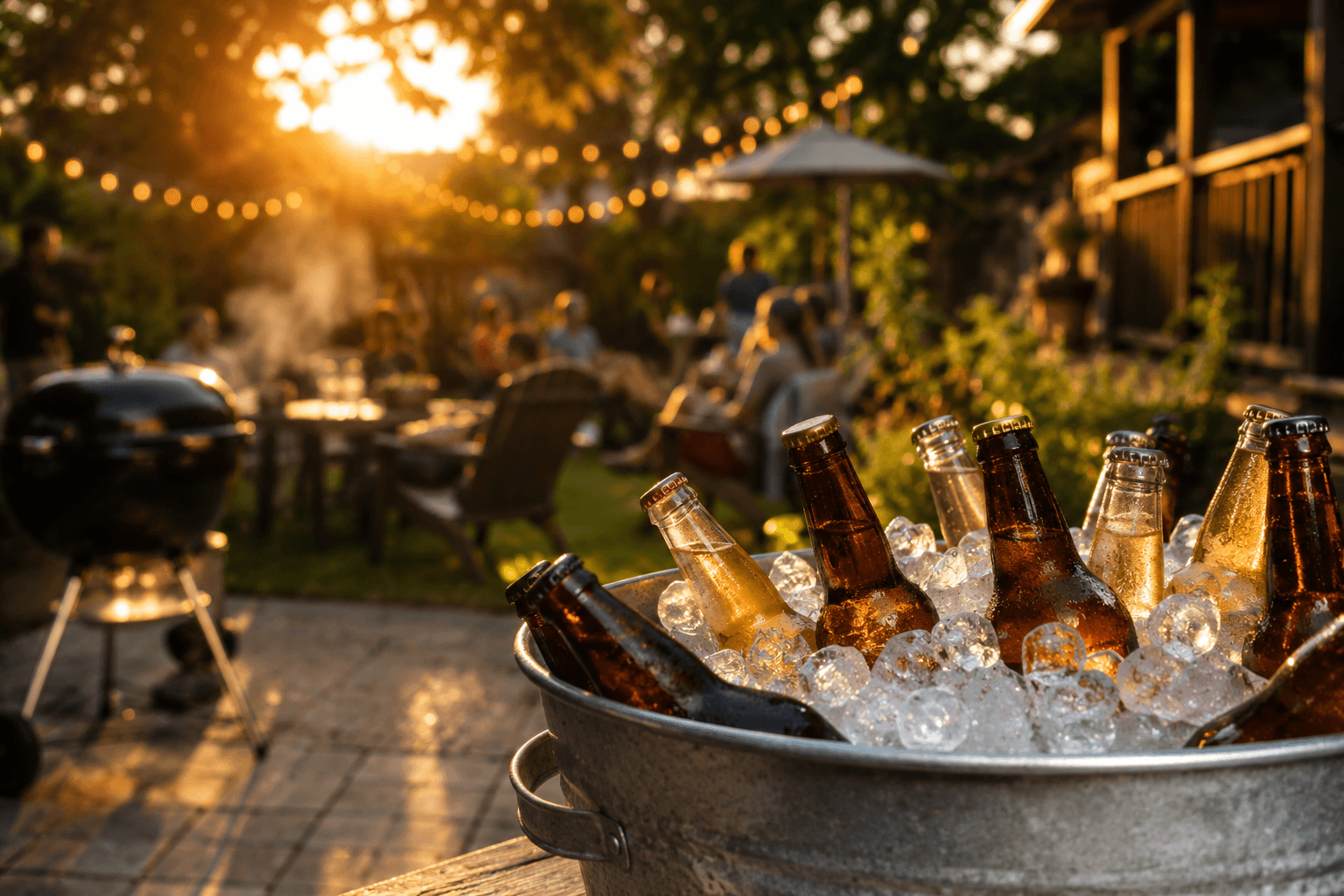 Cold beer bottles in a tub of ice in a Toronto backyard on the August long weekend