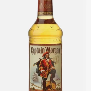 Captain Morgan Gold Rum bottle with classic pirate branding and a warm golden hue