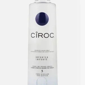 Ciroc Ultra-Premium Vodka bottle with frosted glass and blue gradient design, distilled from fine French grapes