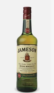 Jameson Irish Whiskey bottle with iconic green glass and triple-distilled label.