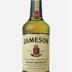 Jameson Irish Whiskey bottle with iconic green glass and triple-distilled label.